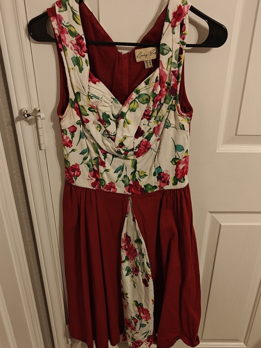 Lindy Bop Burgundy and White Floral Fit-and-Flare Midi Dress